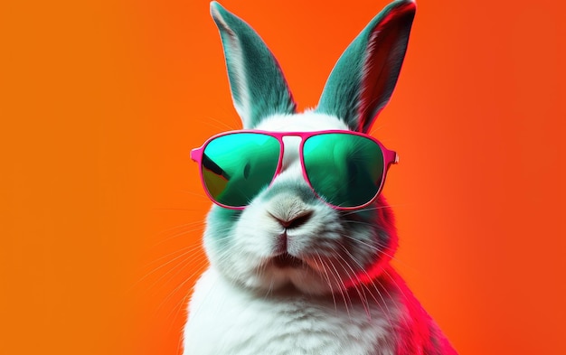 Cool bunny with sunglasses on colorful background Generative AI