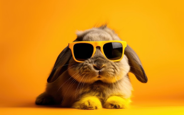 Cool bunny with sunglasses on colorful background Generative AI