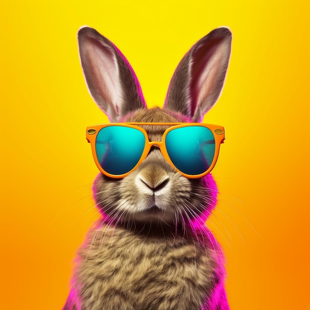 Cool Bunny with Sunglasses on Colorful Background Generative AI