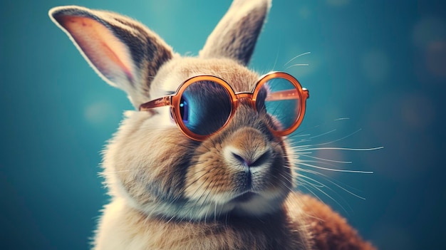 Cool bunny with sunglasses on colorful background Generative Ai
