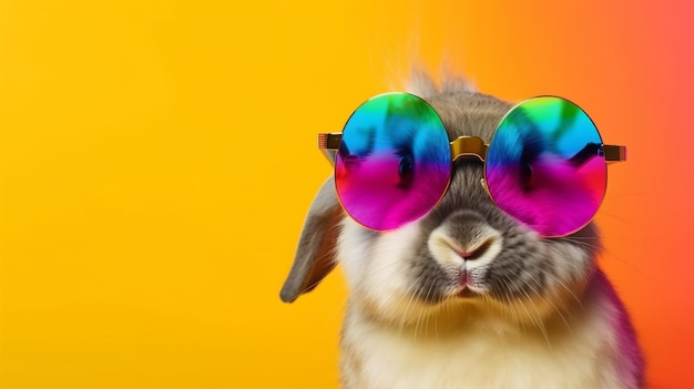 Cool bunny with sunglasses on colorful background generative ai