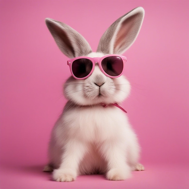 Cool bunny with sunglasses on colorful background Generative AI