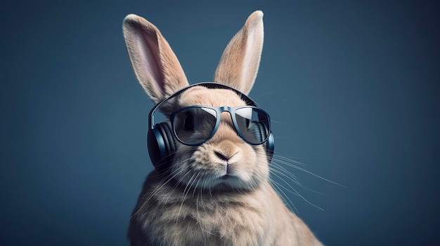 Cool bunny with sunglasses on colorful background Generative Ai