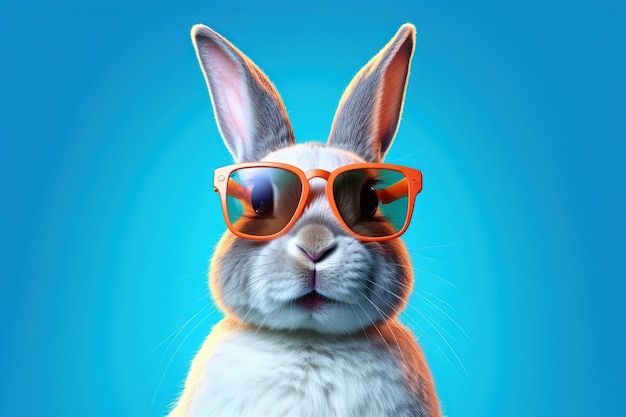 Cool bunny with sunglasses on colorful