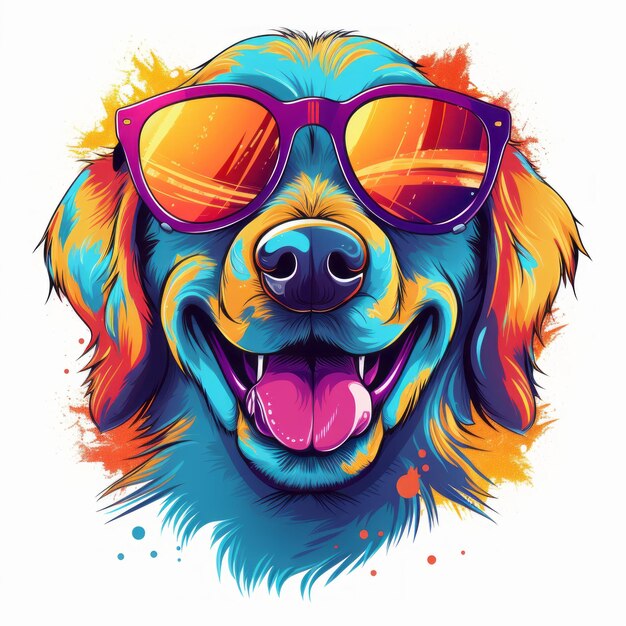 Cool Canine Chic Colorful Contour Vector Graphic of a Cute Happy Dog Rocking Sunglasses on a White