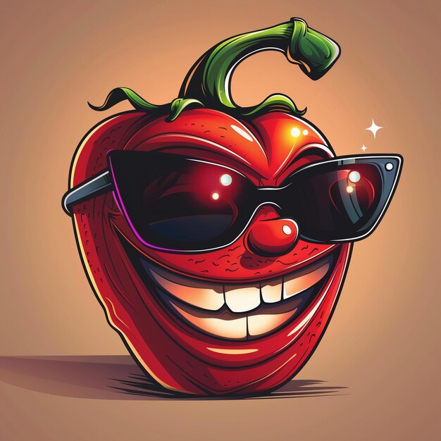 Photo cool cartoon red pepper with sunglasses graphic design