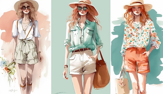 Cool and Casual A Stylish Summer Fashion Illustration Generative AI