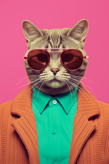 Cool cat revival anthropomorphic cat in pop art colors vintage illustration generative ai