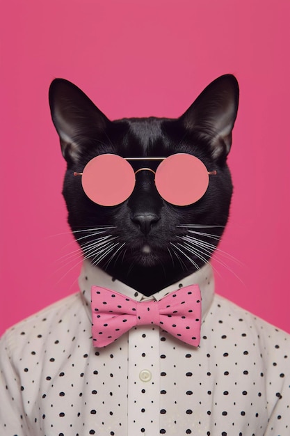 クールな猫の復活 ポップアートカラーの擬人化猫 ヴィンテージイラスト 生成AI