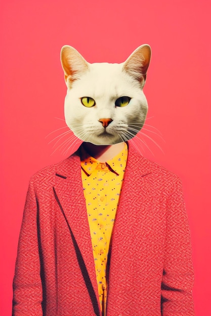 Cool Cat Revival Anthropomorphic Cat in Pop Art Colors Vintage Illustration Generative AI