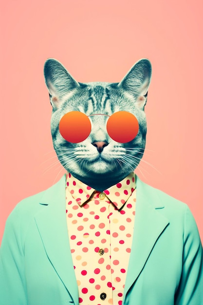 Cool Cat Revival antropomorfe kat in Pop Art kleuren Vintage illustratie generatieve AI