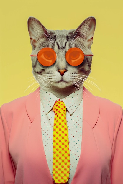 Cool Cat Revival antropomorfe kat in Pop Art kleuren Vintage illustratie generatieve AI