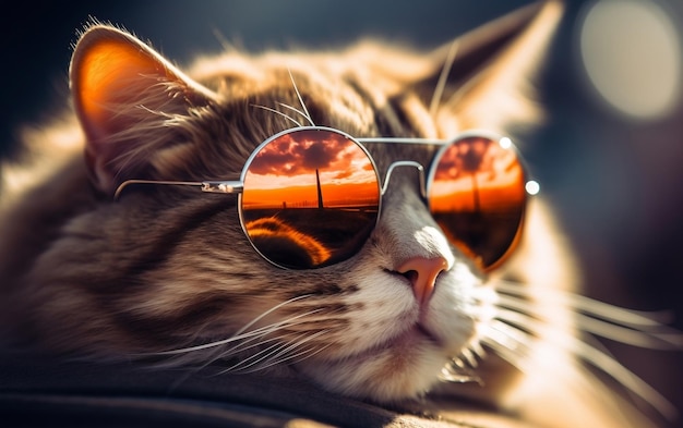 Cool Cat Soaking Up the Sun in glasses with great mode Generative AI