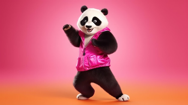 Cool cheerful cartoon style panda dancing salsa