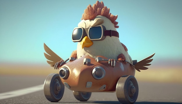 Cool Chicken Racer Revving Up in a Tuned Toy Car