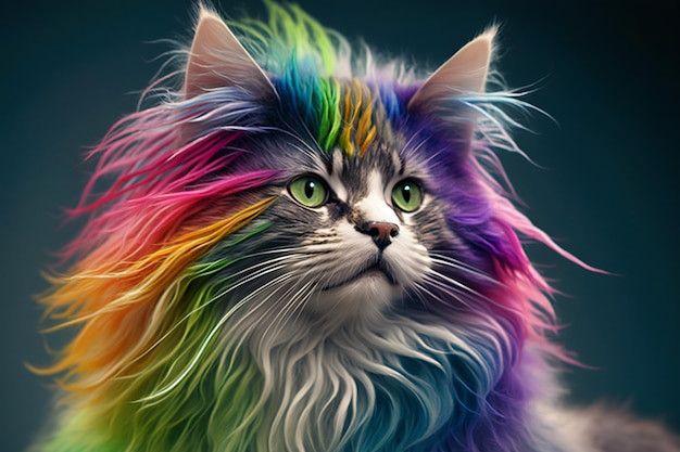 멋지고 화려한 고양이 무지개 색상 다양성 허용 포용 개념 독특하고 패셔너블한 키티 Generative AI