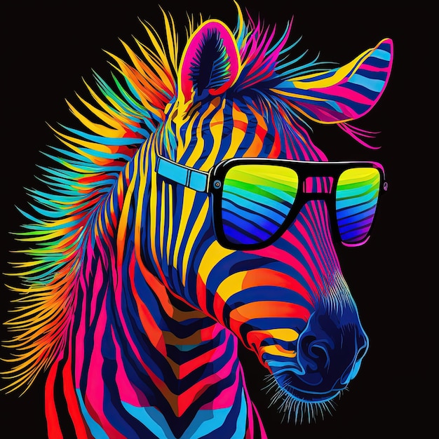 Cool colorful neon zebra in sunglasses Generative AI Not based on any actual scene