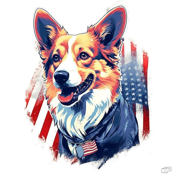 Cool corgi dog with USA flag