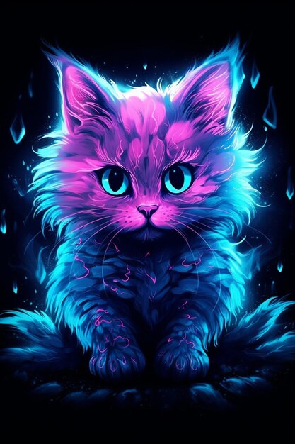 Cool cute cat kawaii portrait cartoon comic logo colorful black