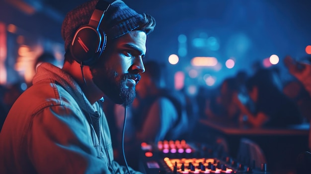 Cool DJ with headphones Illustration Generative AI