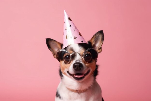 祭りの帽子をかぶったクールな犬