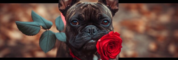 Cool Dog Illustration with Rose Generative AI