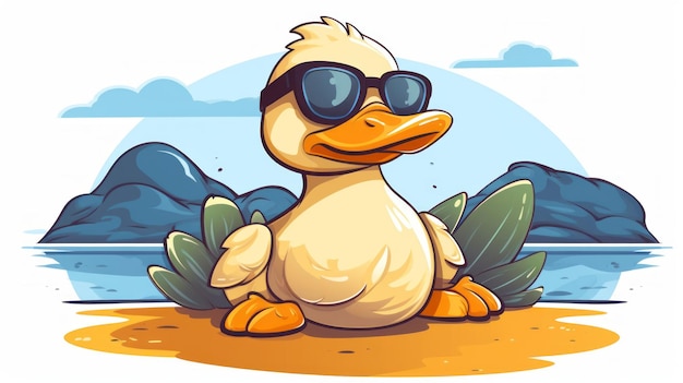 Photo cool duck summer cartoon vector icon illustration animal holiday icon concept isolated premium vect