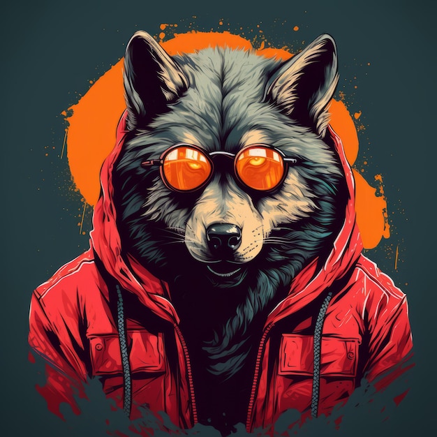 Cool And Edgy Wolf With Sunglasses And Hoodie | Premium AI