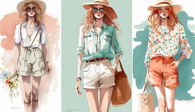 Cool en casual Een stijlvolle zomermode Illustratie Generatieve AI