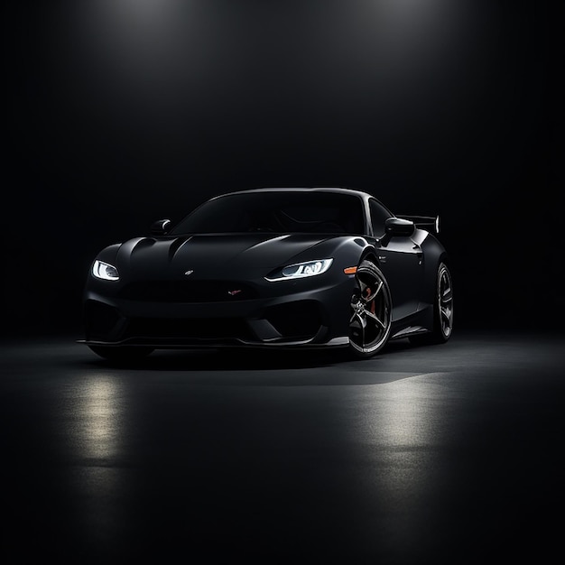 Cool generic sports car in a dark studio generated by AI