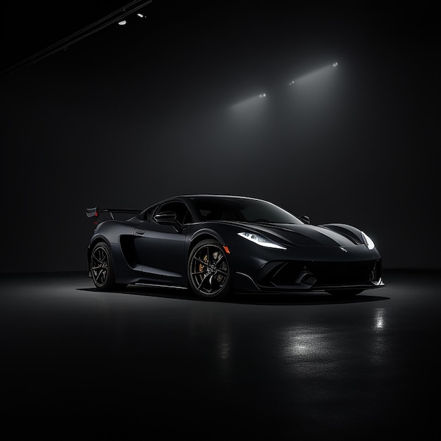 Cool generic sports car in a dark studio generated by AI