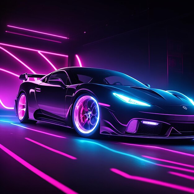 Cool generic sports car in a dark studio generated by ai