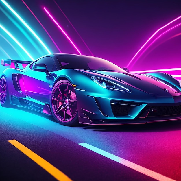 Cool generic sports car in a dark studio generated by ai