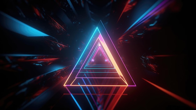 Cool geometric triangular figure in a neon laser light Generative AI AIG21