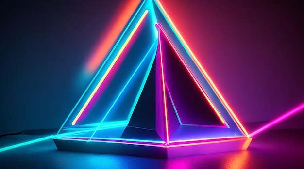 배경에 적합한 네온 레이저 조명의 멋진 기하학적 삼각형 그림