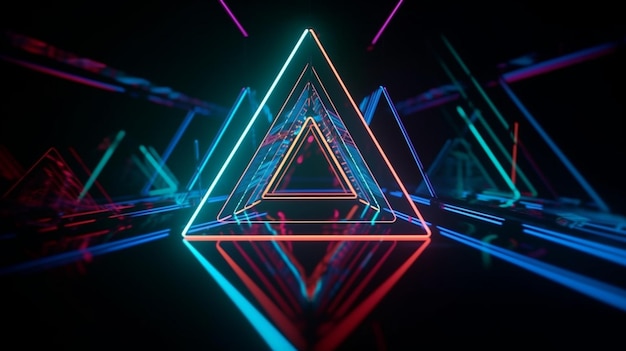 Cool geometric triangular figure in a neon laser light great for backgrounds and wallpapers