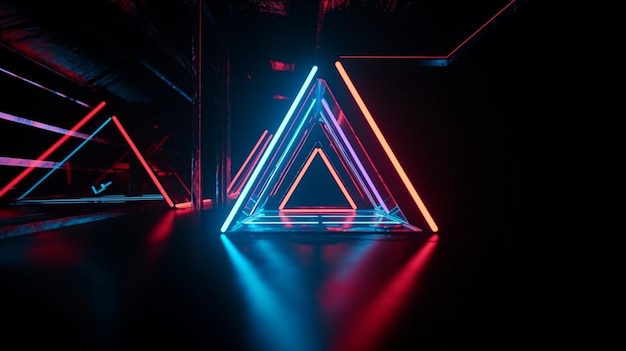 Cool geometrisch driehoekig figuur in een neon laserlicht, ideaal voor achtergronden en wallpapers