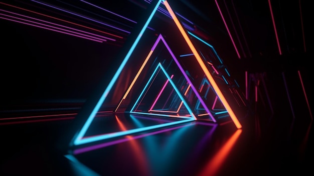 Cool geometrisch driehoekig figuur in een neon laserlicht, ideaal voor achtergronden en wallpapers