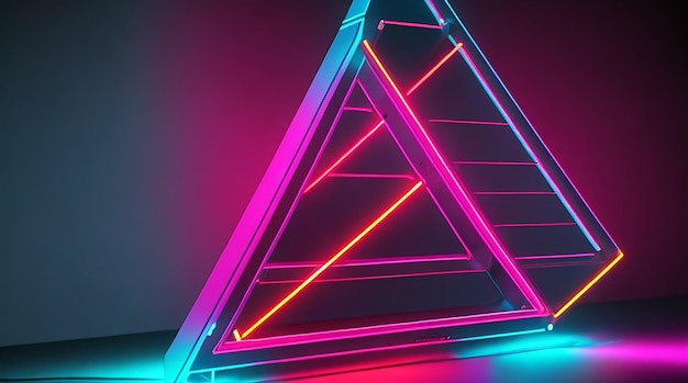 Cool geometrisch driehoekig figuur in neonlaserlicht, ideaal voor achtergrond