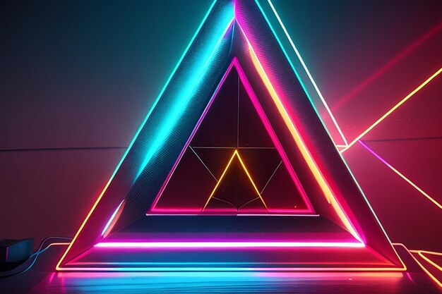 Cool geometrisch driehoekig figuur in neonlaserlicht, ideaal voor achtergronden en wallpapers