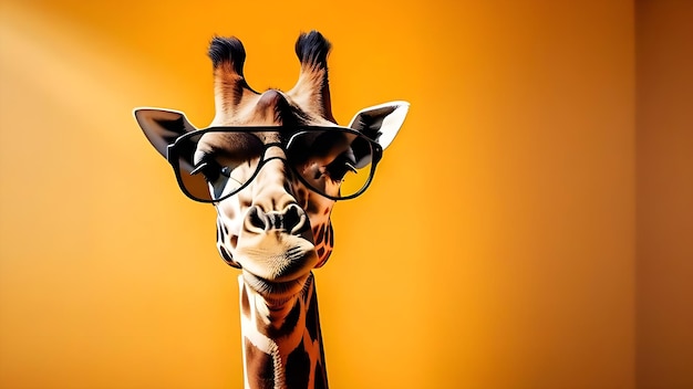 太陽眼鏡をかぶったクールなジラフキャラクター 野生のジャングル動物の肖像画