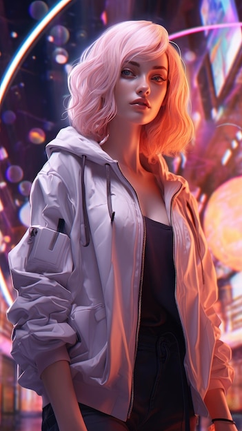 Cool girl charachter with futuristic clothes