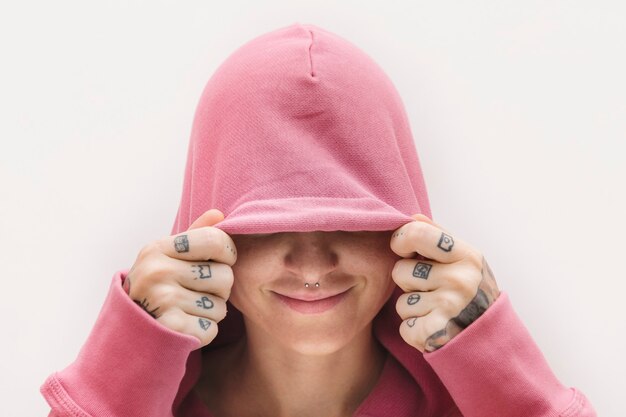 Cool girl wearing a pink hoodie