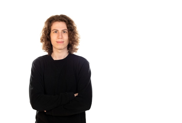 Cool guy with long hair isolated on a white