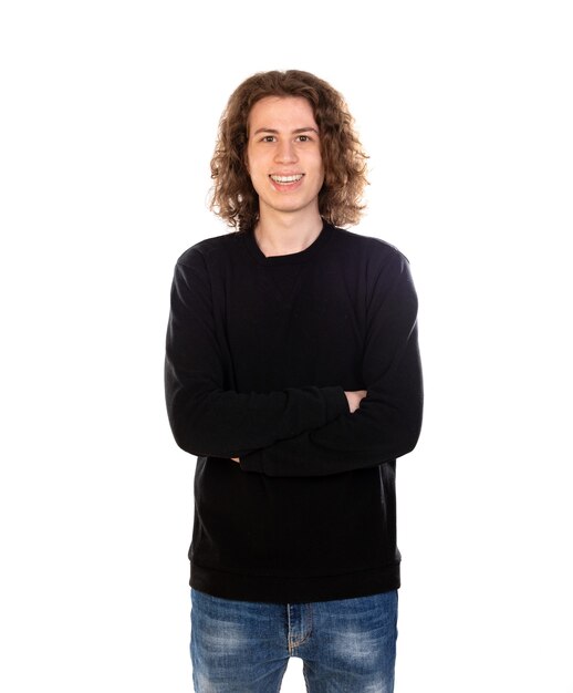 Cool guy with long hair isolated on a white