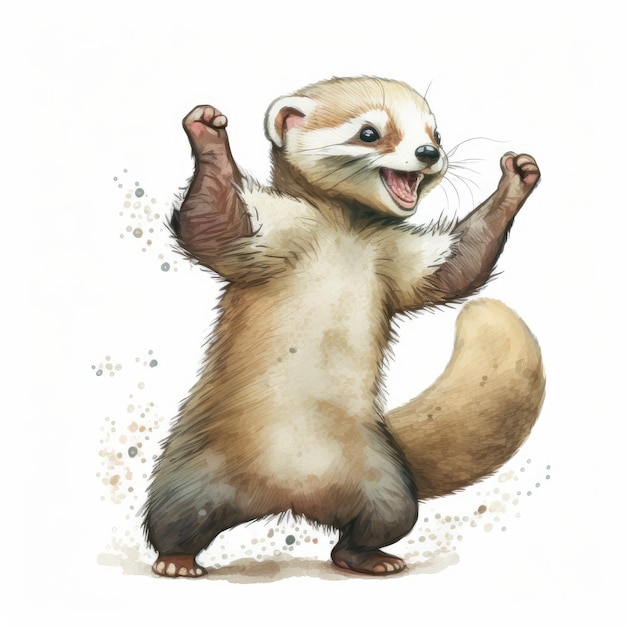 Cool happy ferret dancing isolated on a white background Generative AI