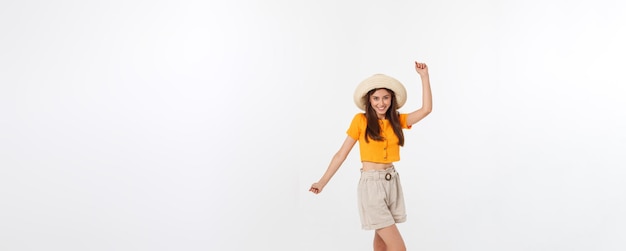 Cool hipster portrait of young stylish teen girl showing her hands up positive mood and emotionstrav