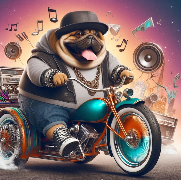 cool hispanic gangster plus size mixed breed dog ride bmx bycicle anthropomorphic funny character