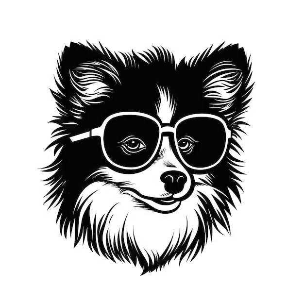 Cool Hond Bril Geïsoleerd Grappig Pommeren Slimme Mode Honden Portret Zwart Silhouet Pictogram Hipster Honden TShirt Print AI Generatieve illustratie