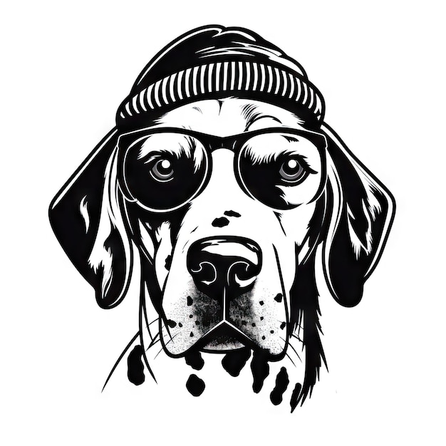 Cool Hond Brillen Geïsoleerd Grappige Dalmatische Slimme Mode Honden Portret Zwart Silhouet Pictogram Hipster Honden TShirt Print AI Generatieve Illustratie